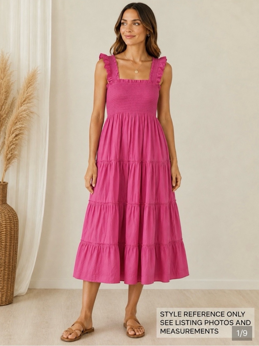 New Quince 100% Organic Cotton Poplin Smocked Midi Dress Lipstick Pink $69